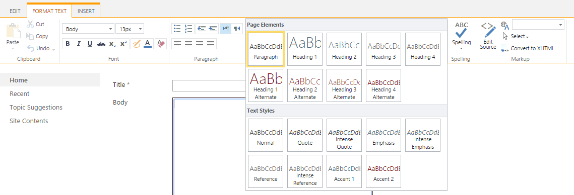 Use the Styles when formatting text in SharePoint