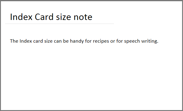OneNote: Paper Size Index Card