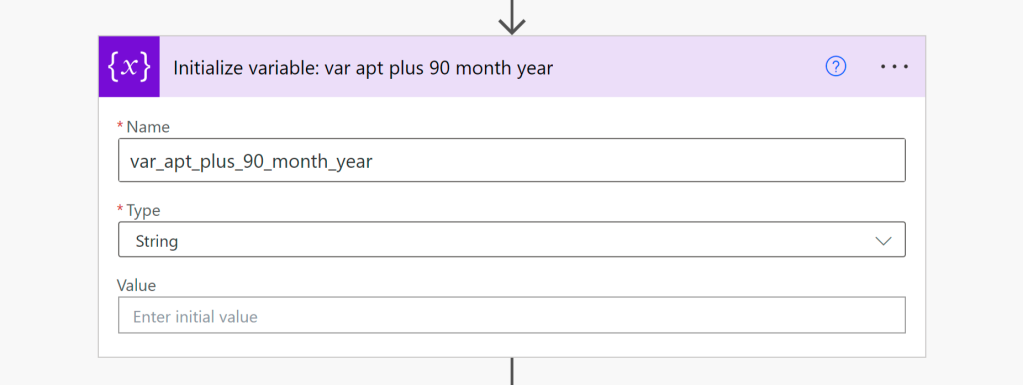 Initialize the month-year variable for apt plus 90 days - described below