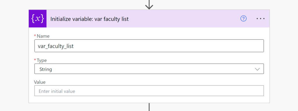 Initialize faculty list variable. Described below. 