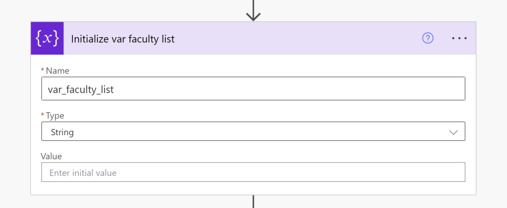 initialize var faculty list - details below